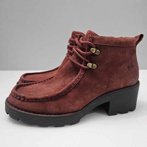 NEW Born Griffin Ankle Bootie Womens 8.5 Red Distressed Suede Lug Sole Rustic - Picture 1 of 13